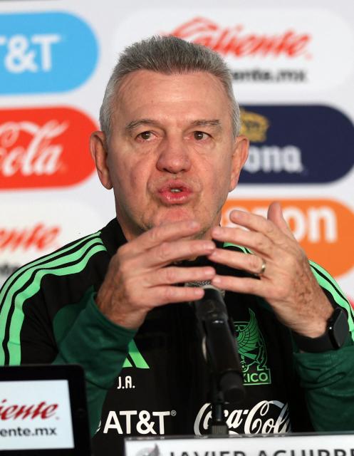 Mexico's head coach Javier Aguirre speaks during a press conference ahead of their friendly match against the Portuguese national team in Mexico City on March 26, 2026. Mexico will play a friendly match against Portugal on March 28 at the Banorte Stadium (formerly known as Azteca Stadium) in Mexico City. (Photo by LUIS CORTES / AFP)