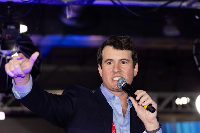 Conservative political commentator Alex Stein, delivers a comedy set at the Conservative Political Action Conference (CPAC) in Grapevine, Texas, on March 26, 2026. American conservatives converge on Texas this week for what organizers bill as their largest and most influential gathering, with the Iran war and fears of a punishing midterm election cycle heightening the stakes. (Photo by Leandro Lozada / AFP)