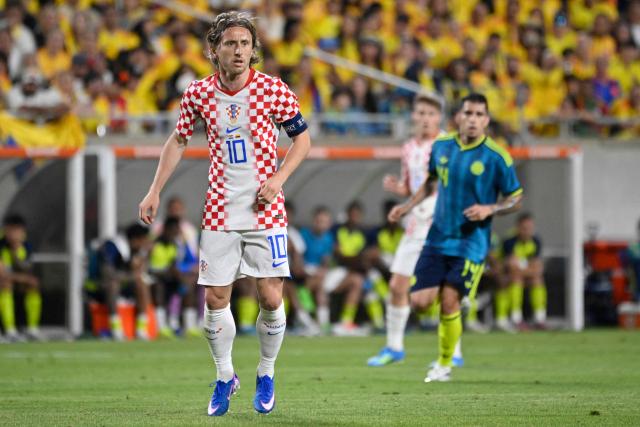 Croatia's midfielder #10 Luka Modric looks on during a friendly football match between Colombia and Croatia at Camping World Stadium in Orlando, Florida, on March 26, 2026. (Photo by Miguel J. Rodriguez CARRILLO / AFP)