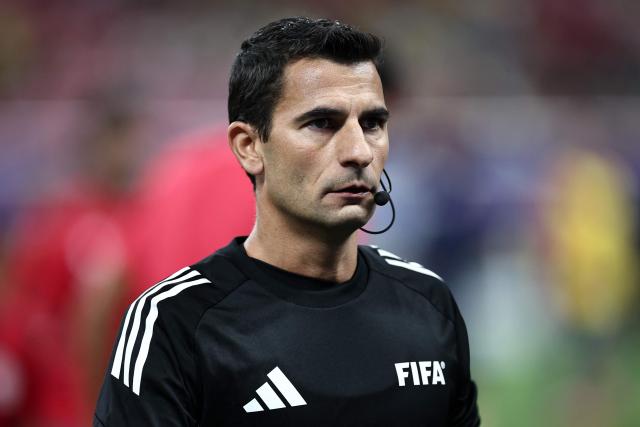 Uruguayan referee Gustavo Tejera looks on before the 2026 FIFA World Cup qualifiers semi-final playoff football match between New Caledonia and Jamaica at the Akron Stadium in Zapopan, state of Jalisco, Mexico on March 26, 2026. (Photo by Ulises Ruiz / AFP)