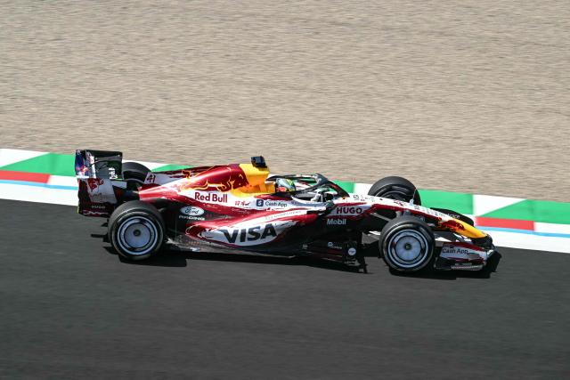 Racing Bulls' British driver Arvid Lindblad drives during the first practice session ahead of the Formula One Japanese Grand Prix at the Suzuka circuit in Suzuka, Mie prefecture on March 27, 2026. (Photo by ANDREW CABALLERO-REYNOLDS / AFP)