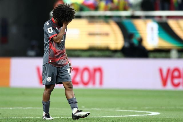 New Caledonia's defender #19 Joseph Athale reacts after losing the 2026 FIFA World Cup qualifiers semi-final playoff football match between New Caledonia and Jamaica at the Akron Stadium in Zapopan, Mexico on March 26, 2026. (Photo by Ulises Ruiz / AFP)