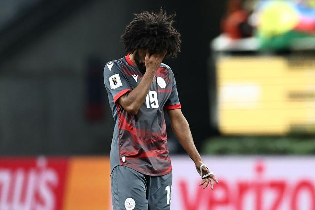 New Caledonia's defender #19 Joseph Athale reacts after losing the 2026 FIFA World Cup qualifiers semi-final playoff football match between New Caledonia and Jamaica at the Akron Stadium in Zapopan, Mexico on March 26, 2026. (Photo by Ulises Ruiz / AFP)