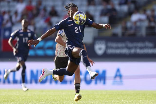 Nuno da Costa of Cape Verde controls the ball during the international friendly football match between Chile and Cape Verde at Eden Park in Auckland on March 27, 2026. (Photo by Michael Bradley / AFP)
