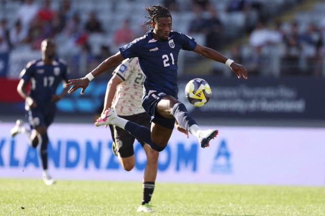 Nuno da Costa of Cape Verde controls the ball during the international friendly football match between Chile and Cape Verde at Eden Park in Auckland on March 27, 2026. (Photo by Michael Bradley / AFP)