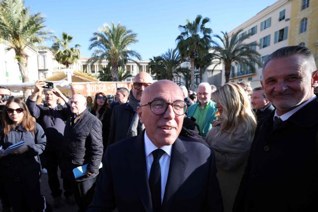 Union des droites pour la République (UDR) leader and newly elected Nice mayor Eric Ciotti arrives to attend the inaugural city council session in Nice on March 27, 2026. (Photo by Valery HACHE / AFP)