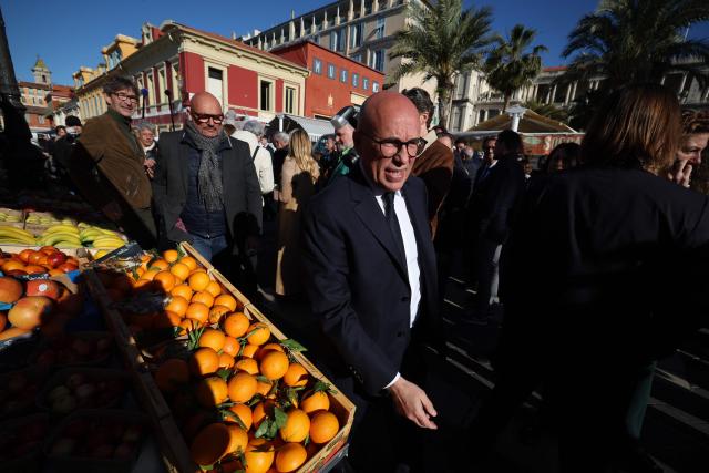 Union des droites pour la République (UDR) leader and newly elected Nice mayor Eric Ciotti arrives to attend the inaugural city council session in Nice on March 27, 2026. (Photo by Valery HACHE / AFP)