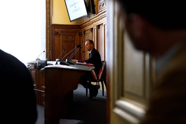Clermont-Ferrand new mayor Julien Bony delivers a speech during his inaugural city council session in Clermont-Ferrand on March 27, 2026. (Photo by Alex MARTIN / AFP)
