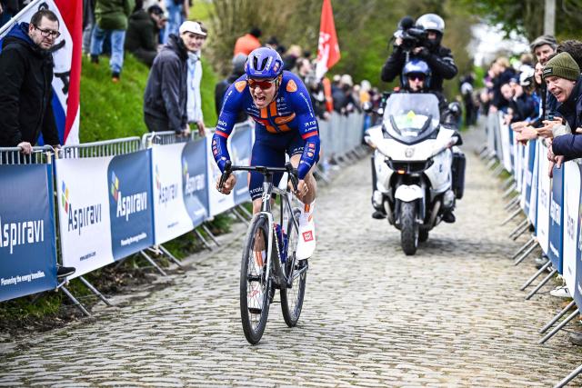 Team Picnic PostNL's French rider Henri-Francois Renard-Haquin competes during the 'E3 Classic', one day cycling race, 208.8 km from and to Harelbeke, on March 27, 2026. (Photo by JASPER JACOBS / Belga / AFP) / Belgium OUT