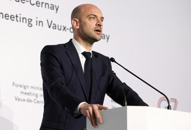 France's Foreign Affairs Minister Jean-Noel Barrot delivers a press conference following a G7 Foreign Ministers' meeting at the Vaux-de-Cernay Abbey in Cernay-la-Ville outside Paris, on March 27, 2026. Foreign ministers from the G7 will take part part in a two-day meeting with European nations and allies seeking to narrow differences with the US on the Middle East war while keeping other crises like Ukraine and Gaza high on the agenda. (Photo by Alain JOCARD / AFP)