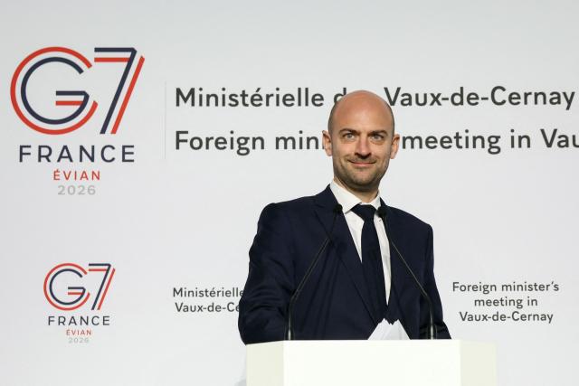 France's Foreign Affairs Minister Jean-Noel Barrot reacts as he delivers a press conference following a G7 Foreign Ministers' meeting at the Vaux-de-Cernay Abbey in Cernay-la-Ville outside Paris, on March 27, 2026. Foreign ministers from the G7 will take part part in a two-day meeting with European nations and allies seeking to narrow differences with the US on the Middle East war while keeping other crises like Ukraine and Gaza high on the agenda. (Photo by Alain JOCARD / AFP)