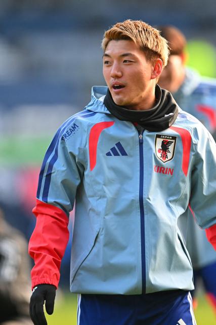 Japan's Wataru Endo takes part in a team training session at Hampden Park, in Glasgow, on March 27, 2026, on the eve of their international friendly football match against Scotland. (Photo by ANDY BUCHANAN / AFP)