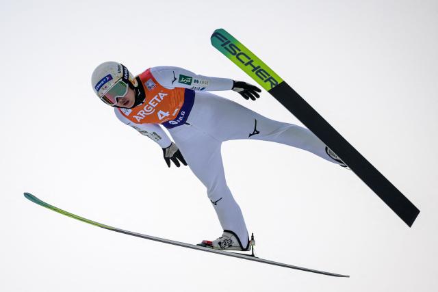 Japan's Nozomi Maruyama competes during the trial round of the Women Individual Flying Hill competition of the FIS Ski Jumping World Cup in Planica, Slovenia on March 27, 2026. (Photo by Jure Makovec / AFP)