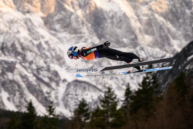 Japan's Sara Takanashi competes during the trial round of the Women Individual Flying Hill competition of the FIS Ski Jumping World Cup in Planica, Slovenia on March 27, 2026. (Photo by Jure Makovec / AFP)