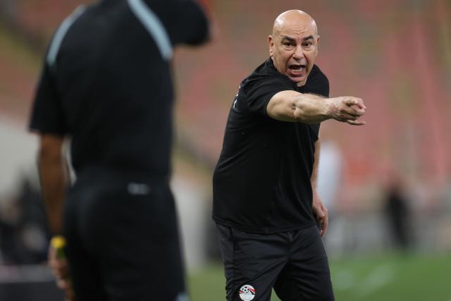 Egypt's head coach Hossam Hassan reacts during the friendly football match between Saudi Arabia and Egypt at King Abdullah Sports City in Jeddah on March 27, 2026. (Photo by AFP)