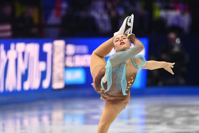 Estonia's Niina Petrokina performs during the women's free skating program of the 2026 ISU Figure Skating World Championships in Prague, Czech Republic on March 27, 2026. (Photo by Michal Cizek / AFP)
