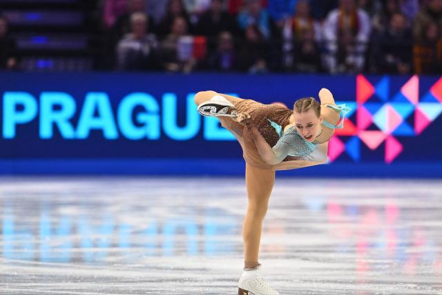 Estonia's Niina Petrokina performs during the women's free skating program of the 2026 ISU Figure Skating World Championships in Prague, Czech Republic on March 27, 2026. (Photo by Michal Cizek / AFP)