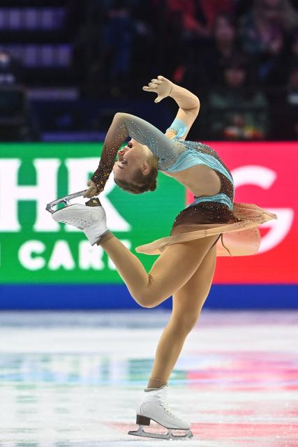 Estonia's Niina Petrokina performs during the women's free skating program of the 2026 ISU Figure Skating World Championships in Prague, Czech Republic on March 27, 2026. (Photo by Michal Cizek / AFP)