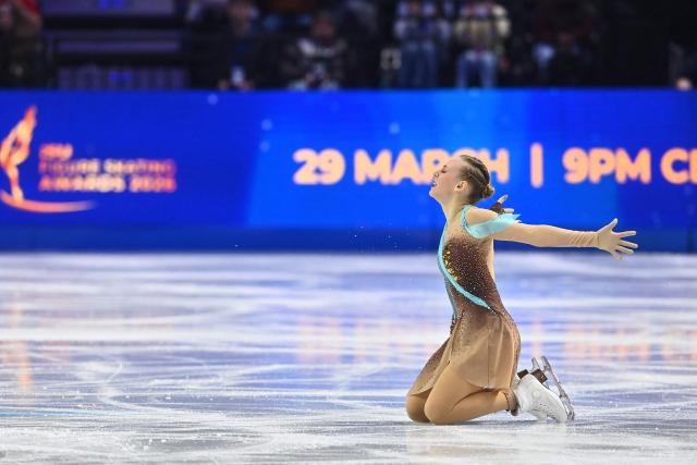 Estonia's Niina Petrokina performs during the women's free skating program of the 2026 ISU Figure Skating World Championships in Prague, Czech Republic on March 27, 2026. (Photo by Michal Cizek / AFP)
