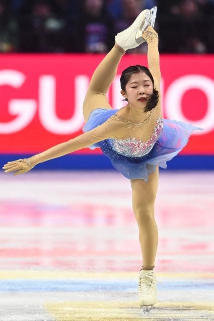 Japan's Ami Nakai performs during the women's free skating program of the 2026 ISU Figure Skating World Championships in Prague, Czech Republic on March 27, 2026. (Photo by Michal Cizek / AFP)