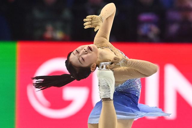 Japan's Ami Nakai performs during the women's free skating program of the 2026 ISU Figure Skating World Championships in Prague, Czech Republic on March 27, 2026. (Photo by Michal Cizek / AFP)