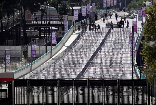 View of one of the access to the newly renovated Banorte Stadium, formerly the Azteca Stadium, in Mexico City on March 27, 2026. (Photo by Alfredo ESTRELLA / AFP)