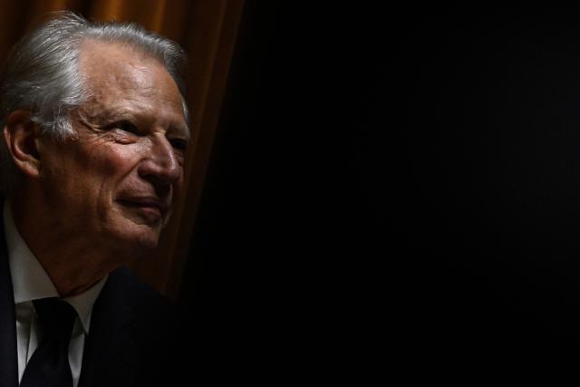 Former French Prime Minister Dominique de Villepin looks on as he holds a conference on national politics at La Sorbonne in Paris on March 27, 2026. (Photo by JULIEN DE ROSA / AFP)