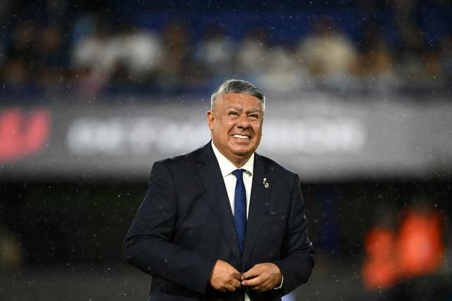 Argentine Football Association (AFA) president Claudio Tapia attends a friendly football match between Argentina and Mauritania at La Bombonera stadium in Buenos Aires on March 27, 2026. (Photo by Luis ROBAYO / AFP)