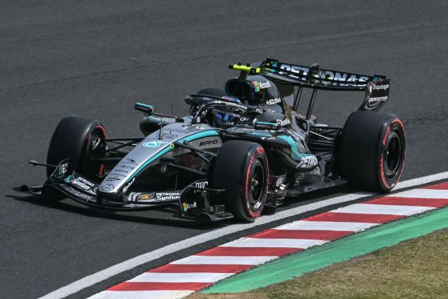 Mercedes' Italian driver Kimi Antonelli drives during the third practice session ahead of the Formula One Japanese Grand Prix at the Suzuka circuit in Suzuka, Mie prefecture on March 28, 2026. (Photo by ANDREW CABALLERO-REYNOLDS / AFP)