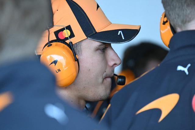 McLaren's British driver Lando Norris looks on in the pit during the third practice session ahead of the Formula One Japanese Grand Prix at the Suzuka circuit in Suzuka, Mie prefecture on March 28, 2026. (Photo by Toshifumi KITAMURA / AFP)