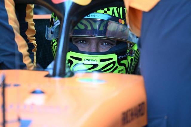 McLaren's British driver Lando Norris sits in his car in the pit during the third practice session ahead of the Formula One Japanese Grand Prix at the Suzuka circuit in Suzuka, Mie prefecture on March 28, 2026. (Photo by Toshifumi KITAMURA / AFP)