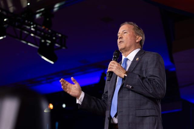 Texas Attorney General Ken Paxton speaks during the Conservative Political Action Conference (CPAC) in Grapevine, Texas, on March 27, 2026. American conservatives converge on Texas this week for what organizers bill as their largest and most influential gathering, with the Iran war and fears of a punishing midterm election cycle heightening the stakes. (Photo by Leandro Lozada / AFP)