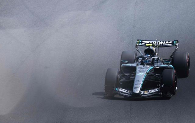 Mercedes' Italian driver Kimi Antonelli drives during the third practice session ahead of the Formula One Japanese Grand Prix at the Suzuka circuit in Suzuka, Mie prefecture on March 28, 2026. (Photo by ANDREW CABALLERO-REYNOLDS / AFP)