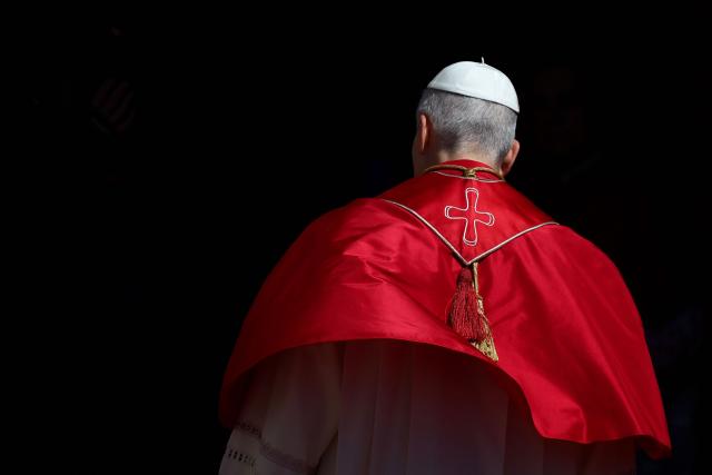 Pope Leo XIV arrives to meet with members of the catholic community in the Cathedral of the Immaculate Conception in Monte Carlo, Monaco, on March 28, 2026. Pope Leo XIV heads to the Mediterranean principality of Monaco on the French Riviera that is the pontiff's surprise pick for the first western European trip of his papacy. The US-born pope, a former missionary critical of the wealthy elite, will helicopter in for a day in the world's second-smallest state, best known for its casinos, luxury yachts and Michelin-starred dining. (Photo by Valery HACHE / AFP)