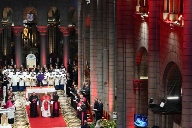 Pope Leo XIV adresses members of the catholic community in the Cathedral of the Immaculate Conception in Monte Carlo, Monaco, on March 28, 2026. Pope Leo XIV heads to the Mediterranean principality of Monaco on the French Riviera that is the pontiff's surprise pick for the first western European trip of his papacy. The US-born pope, a former missionary critical of the wealthy elite, will helicopter in for a day in the world's second-smallest state, best known for its casinos, luxury yachts and Michelin-starred dining. (Photo by Marco BERTORELLO / AFP)