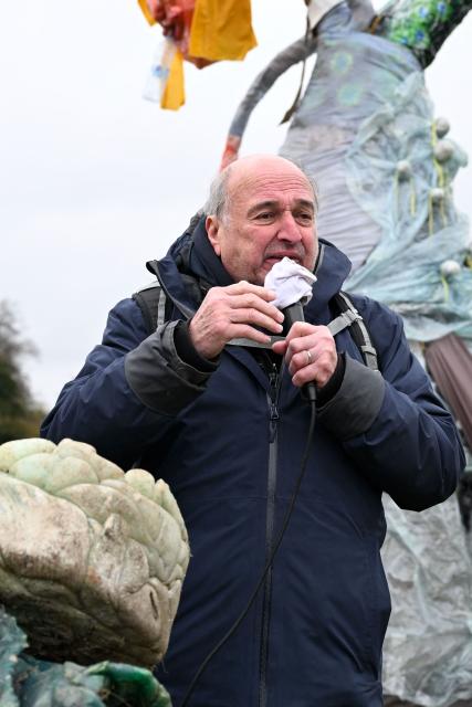 Vosges Nature Environment association president Bernard Schmitt gives a speech before "A water carnaval against Nestle and its world", a protest action called by environmental protection organisations against Nestle Waters in Nancy on March 28, 2026. The Nestle Waters trial over illegal waste dumps in the Vosges department took place from March 23 to 26 in Nancy. The public prosecutor’s office sought a fine of Ђ750,000 – the maximum penalty available – against Nestle Waters Supply Est. (Photo by Jean-Christophe VERHAEGEN / AFP)
