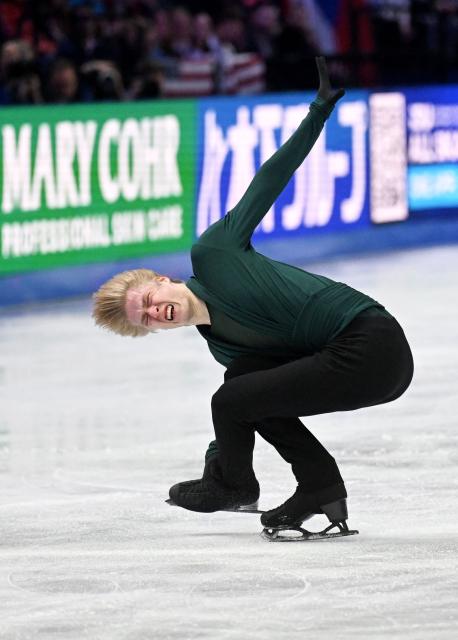 Canada’s Stephen Gogolev performs during the men's free skating program of the 2026 ISU Figure Skating World Championships in Prague, Czech Republic on March 28, 2026. (Photo by Michal Cizek / AFP)