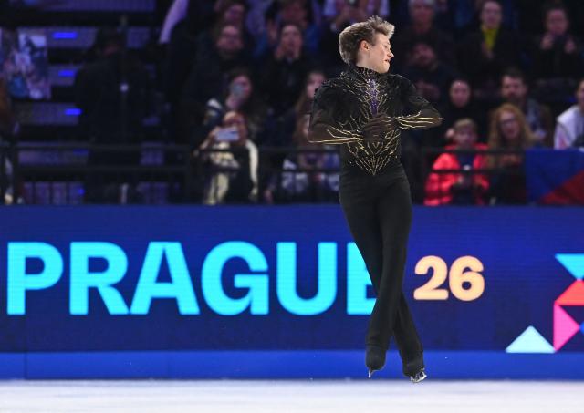USA's Ilia Malinin performs during the men's free skating program of the 2026 ISU Figure Skating World Championships in Prague, Czech Republic on March 28, 2026. (Photo by Michal Cizek / AFP)