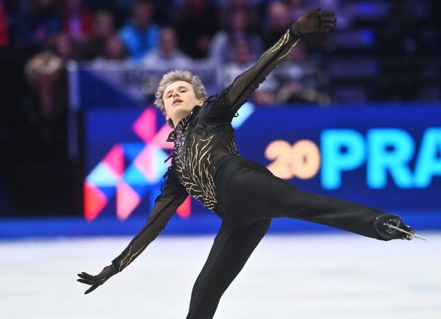USA's Ilia Malinin performs during the men's free skating program of the 2026 ISU Figure Skating World Championships in Prague, Czech Republic on March 28, 2026. (Photo by Michal Cizek / AFP)