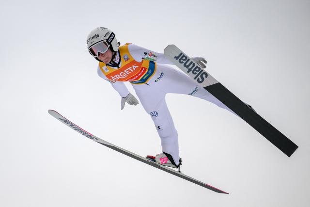 Slovenia's Nika Prevc competes during the first round of the Women's Individual Flying Hill competition of the FIS Ski Jumping World Cup in Planica on March 28, 2026. (Photo by Jure Makovec / AFP)