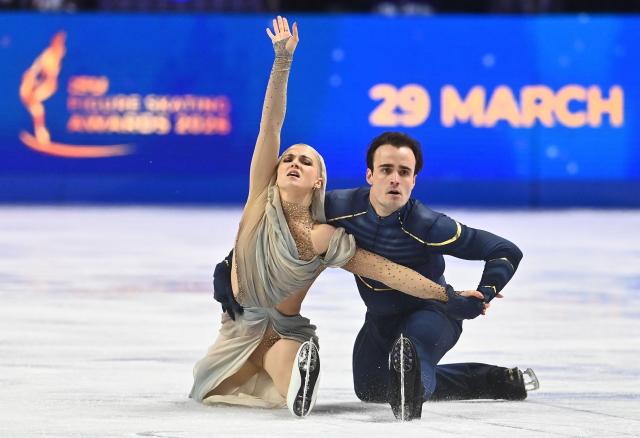 Spain's Olivia Smart and Tim Dieck perform during the Ice Dance Free Dance program of the 2026 ISU Figure Skating World Championships in Prague, Czech Republic on March 28, 2026. (Photo by Michal Cizek / AFP)