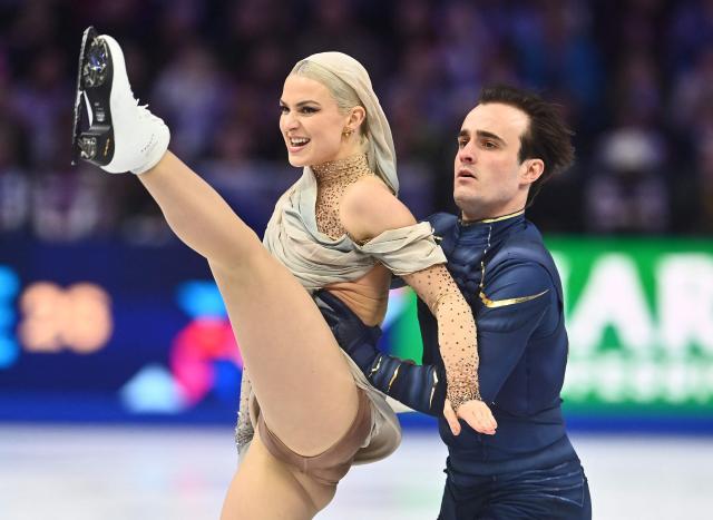 Spain's Olivia Smart and Tim Dieck perform during the Ice Dance Free Dance program of the 2026 ISU Figure Skating World Championships in Prague, Czech Republic on March 28, 2026. (Photo by Michal Cizek / AFP)