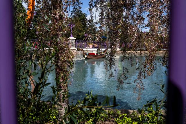 This photograph shows a theme park decor at the new Disney Park expansion Disney Adventure World ahead of its opening at Disneyland Paris in Marne-la-Vallee, east of Paris on March 28, 2026. 'World of Frozen' will open on March 29, 2026. (Photo by Blanca CRUZ / AFP)