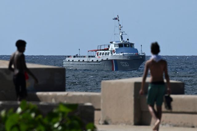 This view shows a Cuban Border Guard vessel that took part in the search for the sailboats bringing humanitarian aid to Cuba, on March 28, 2026. Two sailboats carrying humanitarian aid to crisis-hit Cuba reached Havana on Saturday after a long journey from Mexico during which they went missing and triggered a search-and-rescue mission, (Photo by Adalberto ROQUE / AFP)
