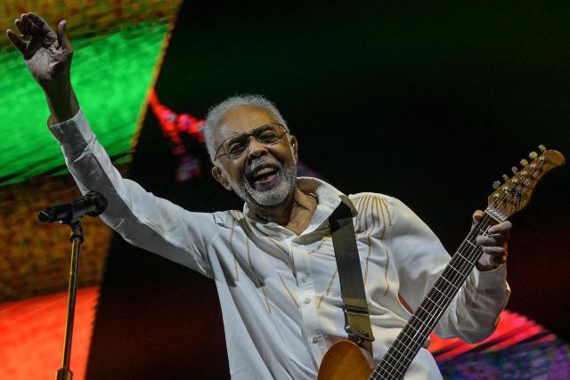 Brazilian musician and songwriter Gilberto Gil performs his 'Gil Tempo Rei Last tour' at Allianz Parque stadium in Sao Paulo, Brazil on March 28, 2026. (Photo by Nelson ALMEIDA / AFP)