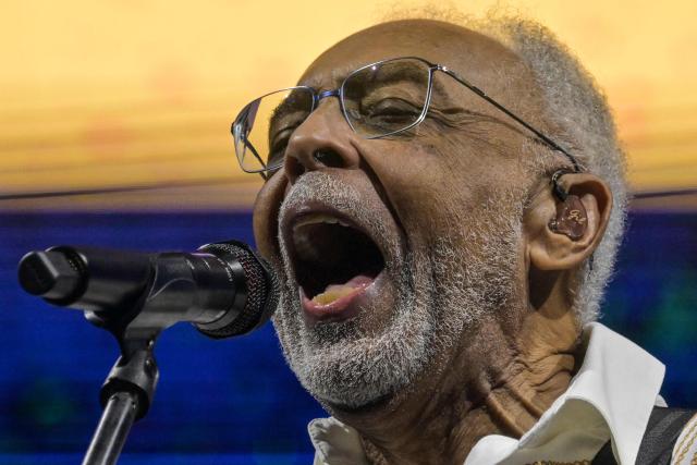 Brazilian musician and songwriter Gilberto Gil performs his 'Gil Tempo Rei Last tour' at Allianz Parque stadium in Sao Paulo, Brazil on March 28, 2026. (Photo by Nelson ALMEIDA / AFP)