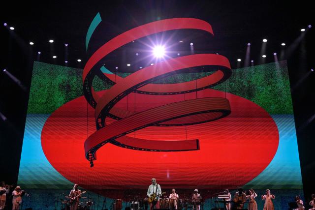 Brazilian musician and songwriter Gilberto Gil performs his 'Gil Tempo Rei Last tour' at Allianz Parque stadium in Sao Paulo, Brazil on March 28, 2026. (Photo by Nelson ALMEIDA / AFP)