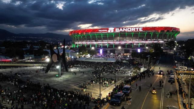 TOPSHOT - Aerial view of the Banorte Stadium (formerly known as Azteca) during a friendly match between Mexico and Portugal, in Mexico City on March 28, 2026. (Photo by Yuri CORTEZ / AFP)