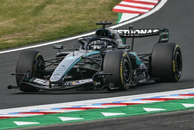 Mercedes' British driver George Russell drives during the Formula One Japanese Grand Prix at the Suzuka circuit in Suzuka, Mie prefecture on March 29, 2026. (Photo by ANDREW CABALLERO-REYNOLDS / AFP)