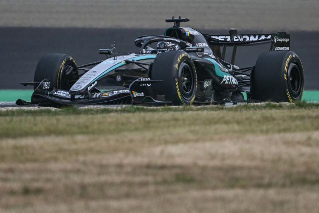 Mercedes' British driver George Russell drives during the Formula One Japanese Grand Prix at the Suzuka circuit in Suzuka, Mie prefecture on March 29, 2026. (Photo by ANDREW CABALLERO-REYNOLDS / AFP)